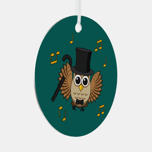 Kute Dansend Owl met de Cartoon van Muzieknoten Metalen Ornament (Voorkant Rechts)