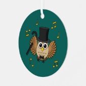 Kute Dansend Owl met de Cartoon van Muzieknoten Metalen Ornament (Voorkant links)