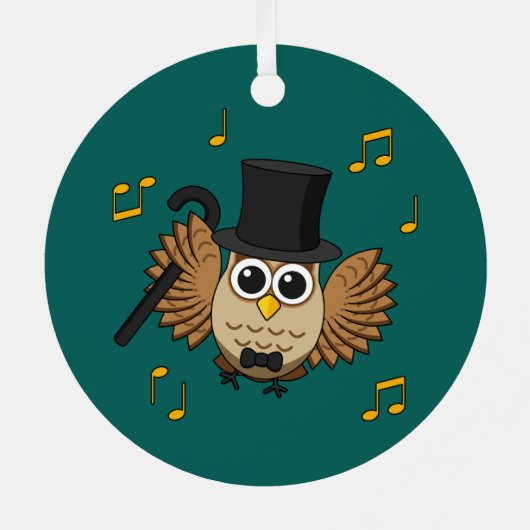 Kute Dansend Owl met de Cartoon van Muzieknoten Metalen Ornament (Achterkant)
