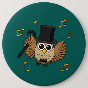 Kute Dansend Owl met de Cartoon van Muzieknoten Ronde Button 6,0 Cm