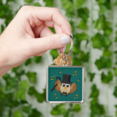 Kute Dansend Owl met de Cartoon van Muzieknoten Sleutelhanger (Hand)