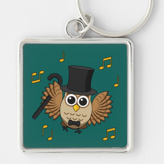 Kute Dansend Owl met de Cartoon van Muzieknoten Sleutelhanger (Voorkant)