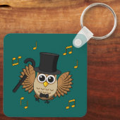 Kute Dansend Owl met de Cartoon van Muzieknoten Sleutelhanger (Achterkant)