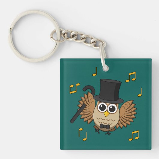 Kute Dansend Owl met de Cartoon van Muzieknoten Sleutelhanger (Voorkant)