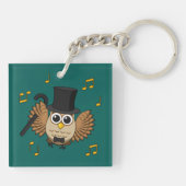 Kute Dansend Owl met de Cartoon van Muzieknoten Sleutelhanger (Achterkant)