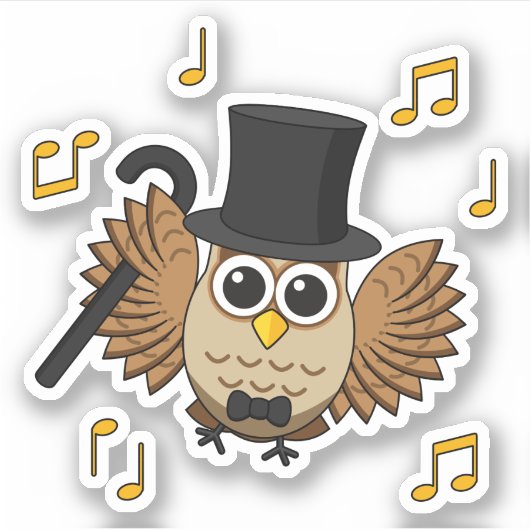 Kute Dansend Owl met de Cartoon van Muzieknoten Sticker (Voorkant)