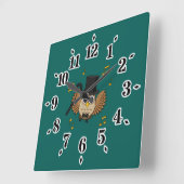 Kute Dansend Owl met de Cartoon van Muzieknoten Vierkante Klok (Hoek)