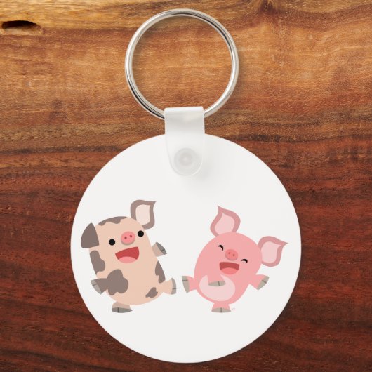 Kute dansende Cartoon pigs Keyring Sleutelhanger (Voorkant)