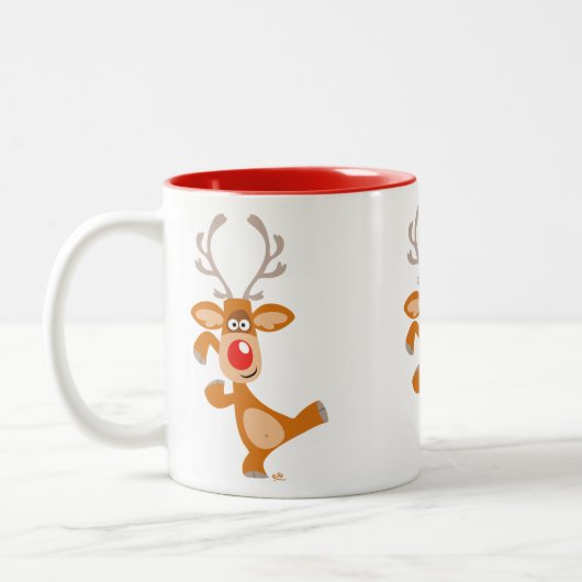 Kute dansende Cartoon rendierMok Tweekleurige Koffiemok (Links)