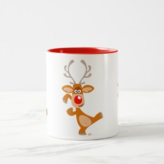 Kute dansende Cartoon rendierMok Tweekleurige Koffiemok (Center)