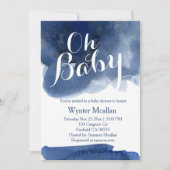 Kute dark navy blue watercol babydoucheuitnodiging kaart (Voorkant)