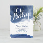 Kute dark navy blue watercol babydoucheuitnodiging kaart (Staand voorkant)