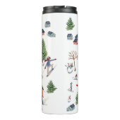 Kute dark red Alpine ski lodge winter Kerstmis Thermosbeker (Achterkant)