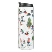 Kute dark red Alpine ski lodge winter Kerstmis Thermosbeker (Geroteerd rechts)