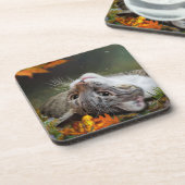 Kute Daydreaming Tabby Cat in een herfstbos Bier Onderzetter (Linkerzijde)