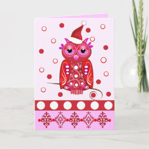 Kute decorative kerstkaart met Cartoon Owl Feestdagen Kaart