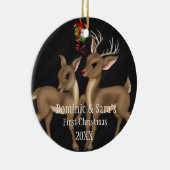 Kute Deer Couple First Kerstversiering Keramisch Ornament (Rechts)