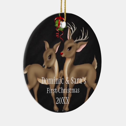 Kute Deer Couple First Kerstversiering Keramisch Ornament (Rechts)