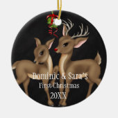 Kute Deer Couple First Kerstversiering Keramisch Ornament (Voorkant)