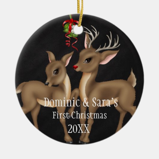 Kute Deer Couple First Kerstversiering Keramisch Ornament (Voorkant)