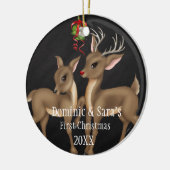 Kute Deer Couple First Kerstversiering Keramisch Ornament (Links)