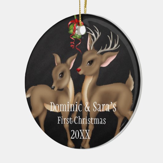 Kute Deer Couple First Kerstversiering Keramisch Ornament (Links)