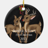 Kute Deer Couple First Kerstversiering Keramisch Ornament (Achterkant)