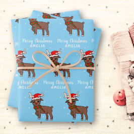 Kute Deer met Kinder blauw papier met kersttaart Inpakpapier Vel