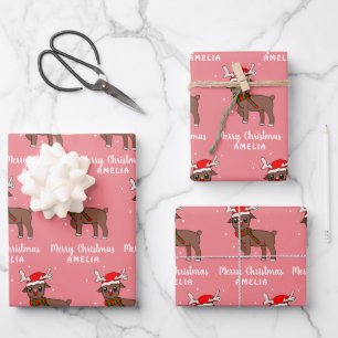 Kute Deer met Kinder roze Santa Hat Inpakpapier Vel