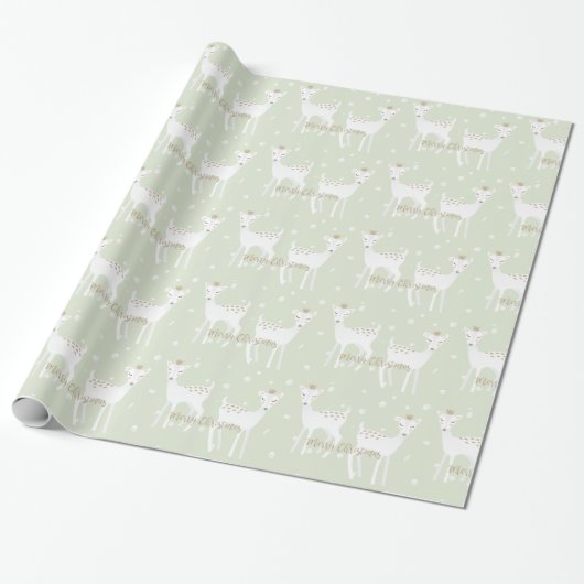 Kute Deer Pattern Sage-kerstpapier Cadeaupapier (Uitgerold)