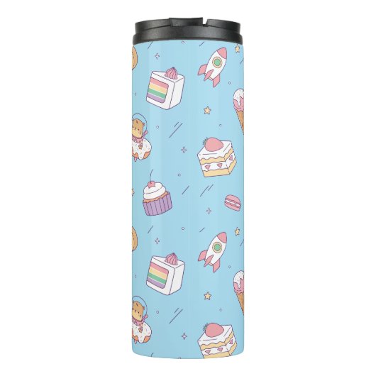 Kute Desserts en Otter Astronaut Doodle Pattern Thermosbeker (Achterkant)