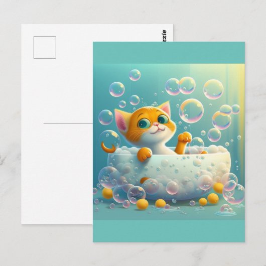 Kute die een bad neemt briefkaart (Voorkant / Achterkant)