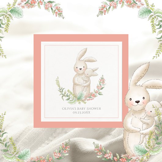Kute dieren Bunny Personalized Pink Baby shower Servet