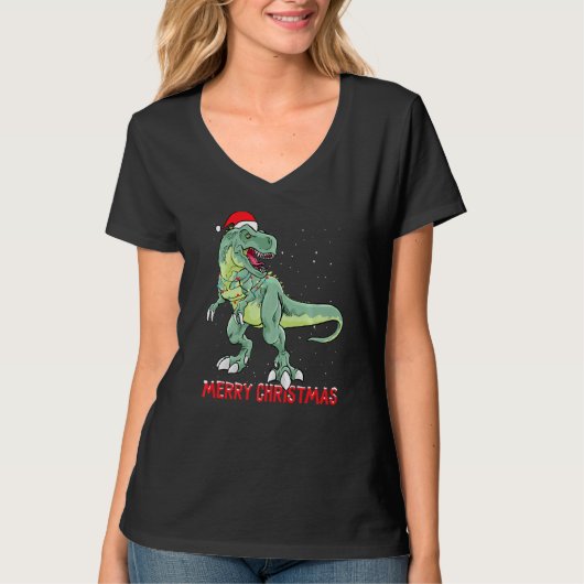 Kute Dinosaur-kerstboomverlichting T-shirt (Voorkant)