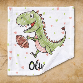 Kute dinosaurus speelt voetbal gepersonaliseerd washandje