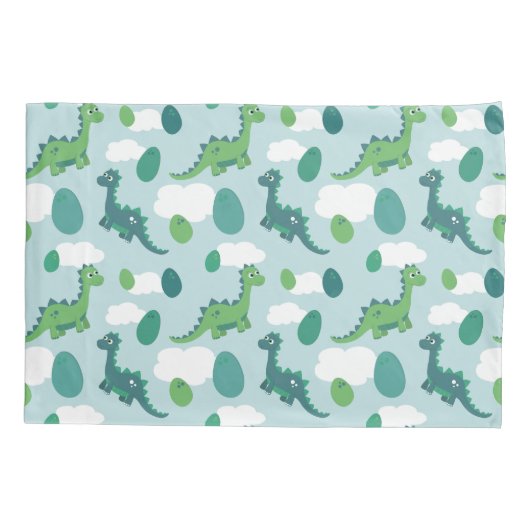 Kute dinosauruseieren, blauwe groene dinos kussensloop (Achterkant)