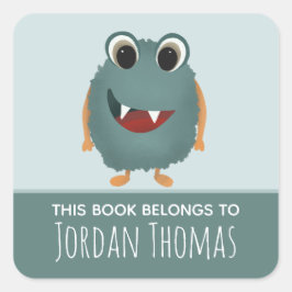 Kute "Dit boek behoort tot" Blauwe Monster Bookpla Vierkante Sticker