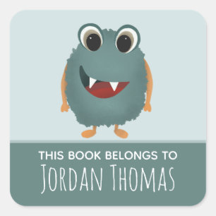 Kute "Dit boek behoort tot" Blauwe Monster Bookpla Vierkante Sticker