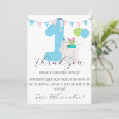 Kute dog naast blauw nummer één Eerste verjaardag Bedankkaart (Staand voorkant)