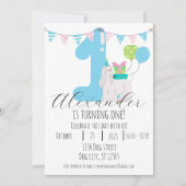 Kute dog naast blauw nummer één Eerste verjaardag Kaart (Voorkant)