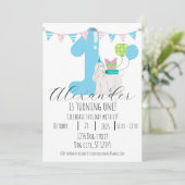 Kute dog naast blauw nummer één Eerste verjaardag Kaart (Staand voorkant)