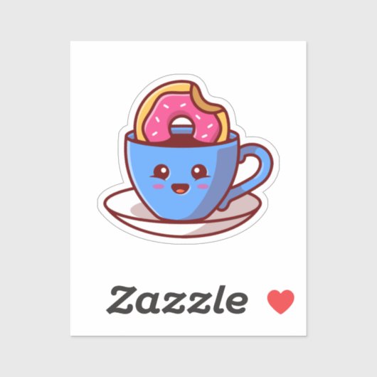 Kute donut in koffie-Sticker Sticker (Vel)