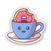 Kute donut in koffie-Sticker Sticker (Voorkant)