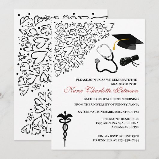 Kute doodle-cursus-partij kaart (Voorkant / Achterkant)