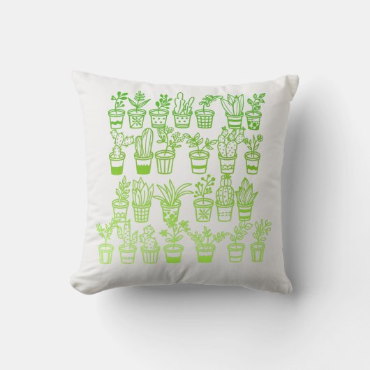Kute Doodle Green Planten in potten Kussen (Voorkant)