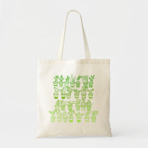 Kute Doodle Green Planten in potten Tote Bag