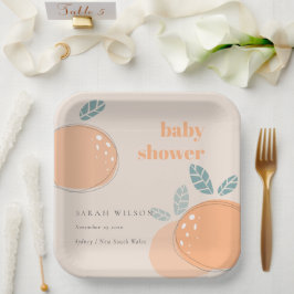 Kute doorn Blush Oranje fruitig vet Baby shower Papieren Bordje