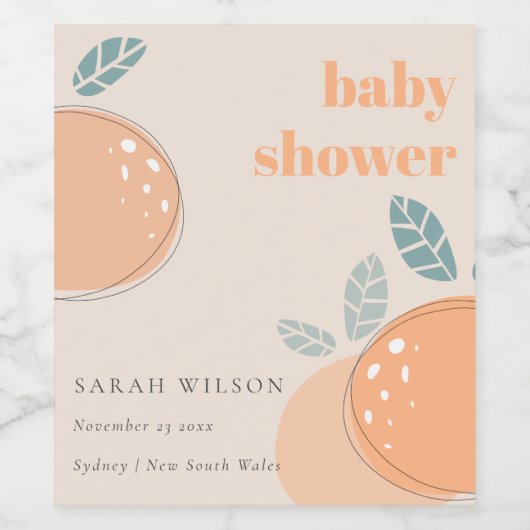 Kute doorn Blush Oranje fruitig vet Baby shower Wijn Etiket (Enkel label)