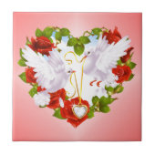 Kute doves, rode rozen, hart tegeltje (Voorkant)