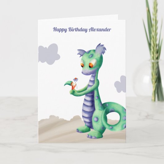 Kute draak met Gnome Personalized Birthday Card Kaart (Voorkant)